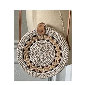Amerii Round Straw Bag White Tan